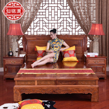 红木家具缅甸花梨木高低床实木床中式仿古双人床铺床榻大果紫檀