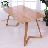 北欧拐腿异型腿实木餐桌橡木餐桌椅组合6人4宜创意家具长方形桌子