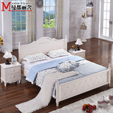 韩式田园床板式床1.2 1.5米欧式床儿童双人床白色实木床高箱储物