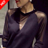 韩国2016春装新款女装V领针织毛衣女套头短款宽松薄款长袖打底衫