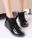 韩国时尚夏季果冻雨靴女学生短筒马丁靴防滑系带仿帆布防水雨鞋