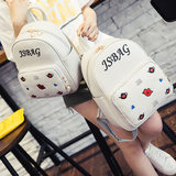 韩国简约趣味绣线双肩包女嘴唇女包包时尚学院风学生书包旅行背包
