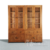 古榆雅韵老榆木带门书柜 玻璃门展示柜简约现代中式书架 实木书柜