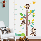 可爱儿童房宝宝卧室俏皮猴子测量身高贴墙贴纸卡通幼儿园树枝贴画