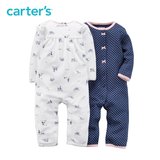 Carters2件装混色长袖连体衣全棉爬服新生儿女婴儿童装121D610
