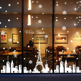 包邮巴黎铁塔小镇雪花 女装 服装咖啡店铺玻璃橱窗装饰墙贴纸贴画