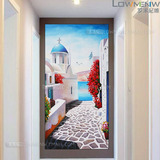 欧式玄关画竖地中海风景油画手绘 过道装饰画走廊挂画爱琴海壁画
