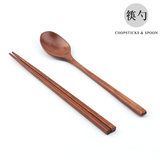 创意天然原木餐具 楠木筷子长柄饭勺子 旅行便携餐具套装 2件套