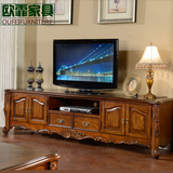 欧霏家具 实木雕花简约美式电视柜 2.2米欧式电视柜客厅组合 现货