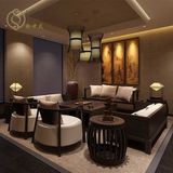 新中式禅意沙发现代客厅三人沙发组合定制酒店茶楼样板房实木家具