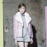 Dotacoko女装冬装新款拼皮草翻领短外套夹克修身加厚毛呢格纹大衣