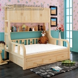 特价实木松木带储物柜儿童床家具单人1.2多功能组合衣柜全实木床