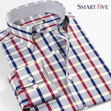 SmartFive 秋季修身长袖衬衫型男潮流格子衬衫韩版纯棉流行衬衫长
