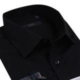 Romon/罗蒙衬衫 男士长袖纯黑色商务休闲时尚男装职业纯棉衬衣