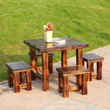 户外花园桌椅碳化木防腐木复古咖啡厅休闲茶座实木餐桌椅家具组合