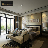 新中式实木床复古简约双人床 现代宜家婚床样板房酒店定制板式床