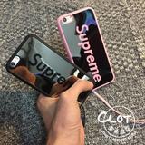潮牌Supreme iPhone6  4.7 镜面苹果5s手机壳 plus硅胶保护套挂绳