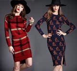 2015秋冬季新款韩版时尚针织包臀长裙套装女装两件套毛衣裙子潮