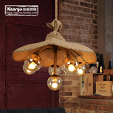 美式乡村复古麻绳麻布雨伞吊灯服装店酒吧台客厅餐厅装饰工程灯具