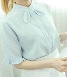 2016年夏韩国官网正品代购女 直邮 兔耳朵领纯色甜美淑女百搭衬衫