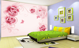 粉色墙纸粉色玫瑰花卉墙纸壁纸壁画背景墙卧室玫瑰墙纸3D无缝壁画