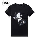 现货GXG男装2015秋季商场同款 男士时尚黑色复古玫瑰T恤#53244010