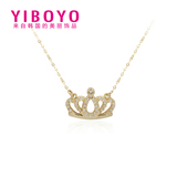 韩国YIBOYO饰品 14k高贵满钻皇冠金项链 镶嵌锁骨链长款