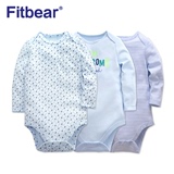 Fitbear3件婴儿衣服连体衣宝宝三角哈衣包屁衣纯棉新生儿长袖童装
