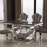 大理石餐桌椅组合简约现代创意餐桌钢化玻璃长方形不锈钢欧式餐桌