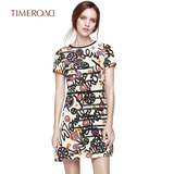 Time RoaD汤米诺春款彩色趣味图案收腰短袖连衣裙T19113193011