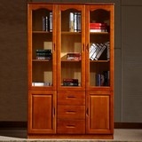全实木书柜书架橡木书房家具玻璃门 抽屉书柜组合二门三门展示柜
