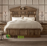 美式乡村法式实木复古雕花床简约双人床原木色复古做旧床高端家具