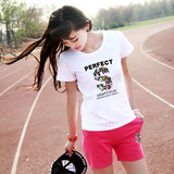 韩版短袖t恤女夏季上衣运动休闲套装两件套韩版大码学生跑步短裤