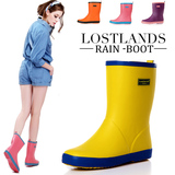 LOSTLANDS早春女式中筒雨鞋女士雨靴 糖果色亚光撞色雨鞋水鞋套鞋