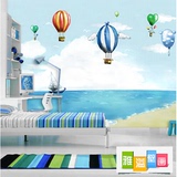 儿童房3D卡通壁画卧室背景墙地墙纸中海环保壁纸热气球男孩女孩