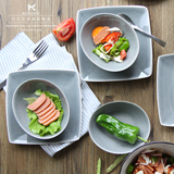 创意个性 日式灰色哑光冰裂釉7.5寸方菜盘椭圆形沙拉水果碗餐饮具