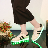 2016新款韩版七彩发光鞋USB充电 平底圆头系带休闲鞋情侣男女板鞋