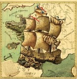 高清中世纪手绘复古航海地图插画  装饰插画客厅背景墙画芯素材