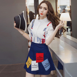 套装女夏装时尚潮两件套韩版2016学院风学生牛仔短裙显瘦连衣裙女