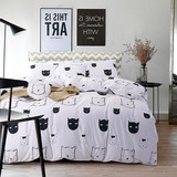 北欧简约全棉四件套黑白猫咪卡通床品纯棉4件套床单床笠床上用品