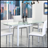 简约钢化玻璃饭桌子长方形黑白餐桌椅组合伸缩小户型欧式折叠餐桌