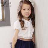 船鼠女童衬衫白色夏装纯棉翻领短袖2016韩版童装儿童衬衣宝宝上衣