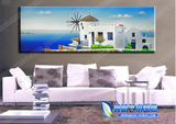 手绘希腊海岸风景横幅油画 现代沙发墙别墅壁挂 欧美风格装饰FD38
