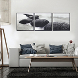 现代简约客厅装饰画 石头风景有无框画实木框卧室挂画黑白三联画