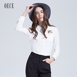 Oece2016春装新款女装 猫咪刺绣雪纺长袖衬衫春衬衣女161KB275