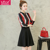 Yi－xn2016秋装长袖中长款连衣裙韩版修身假两件裙子新款打底裙潮