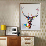 吉祥鹿美式家居简约动物抽象代装饰画玄关走廊挂画手绘立体油画