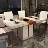 伸缩多功能饭桌椅组合现代 电磁炉钢简约现代餐桌4人6 玻璃长方形