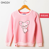 ONOZA15冬新款卡通套头卫衣女 可爱粉红猪印花长袖加绒卫衣