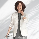 日本东京淳子海外代购通勤职业商务女装16夏白色亚麻无领西装外套